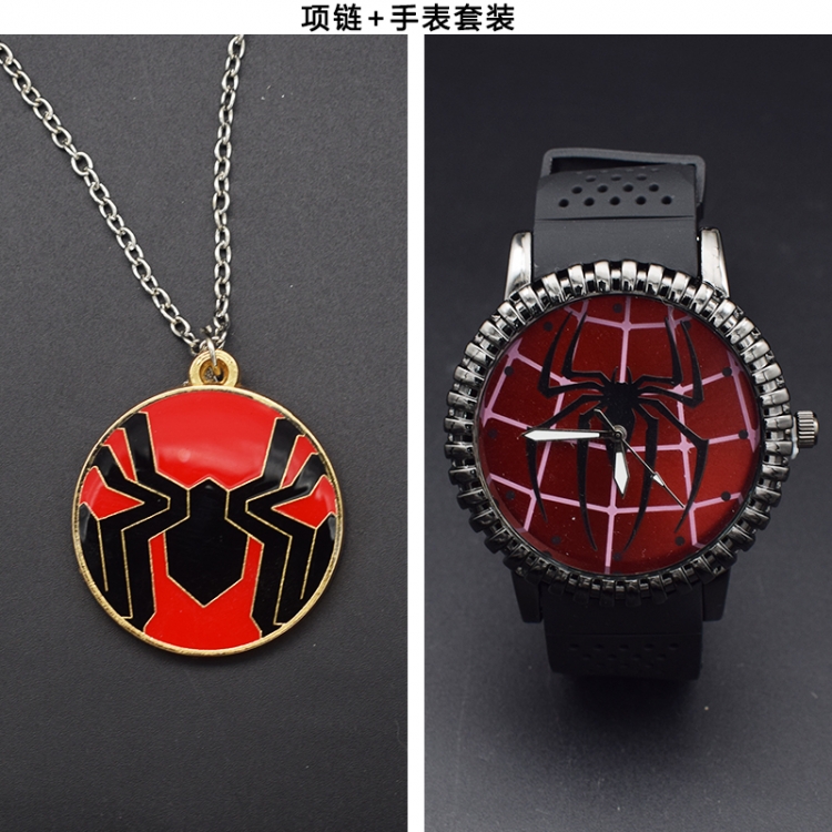 Spiderman Necklace pendant watch set