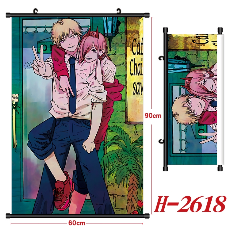 Chainsawman Anime Black Plastic Rod Canvas Painting Wall Scroll 60X90CM H-2618