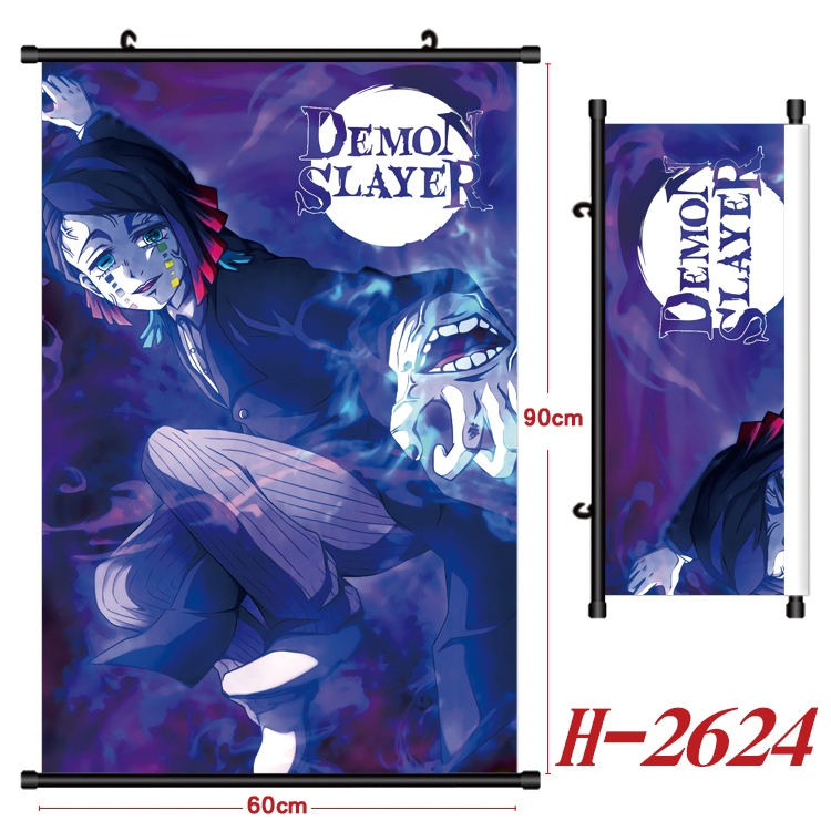 Demon Slayer Kimets Anime Black Plastic Rod Canvas Painting Wall Scroll 60X90CM H-2624