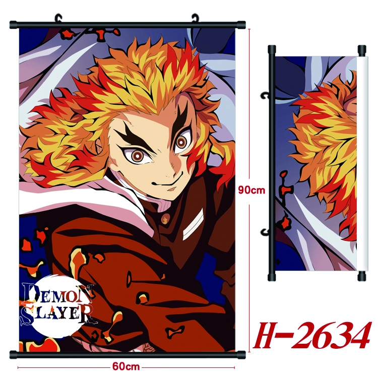 Demon Slayer Kimets Anime Black Plastic Rod Canvas Painting Wall Scroll 60X90CM H-2634