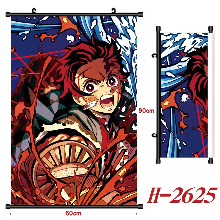 Demon Slayer Kimets Anime Black Plastic Rod Canvas Painting Wall Scroll 60X90CM H-2625