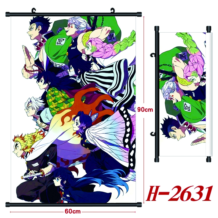 Demon Slayer Kimets Anime Black Plastic Rod Canvas Painting Wall Scroll 60X90CM H-2631
