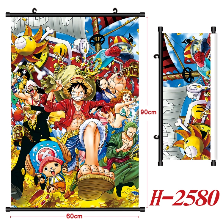One Piece Anime Black Plastic Rod Canvas Painting Wall Scroll 60X90CM H-2580