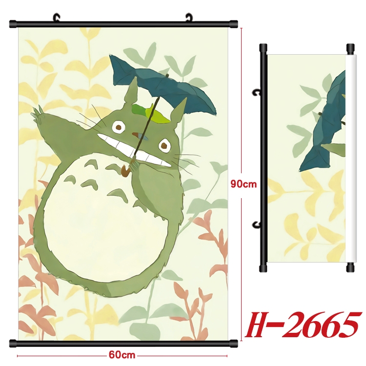 TOTORO Anime Black Plastic Rod Canvas Painting Wall Scroll 60X90CM