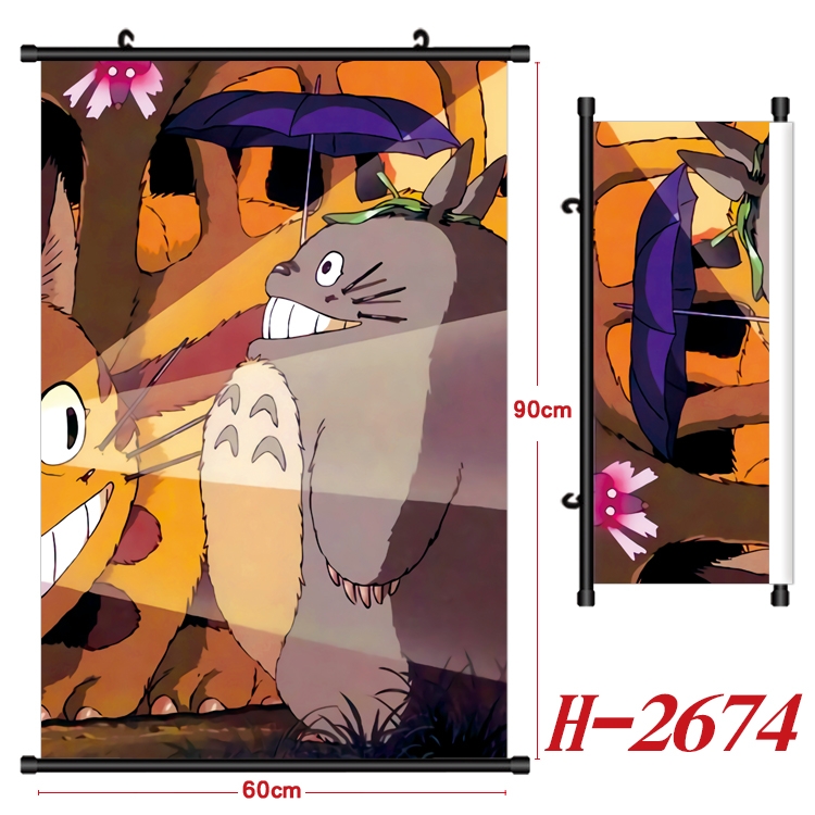 TOTORO Anime Black Plastic Rod Canvas Painting Wall Scroll 60X90CM