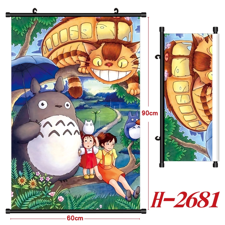 TOTORO Anime Black Plastic Rod Canvas Painting Wall Scroll 60X90CM