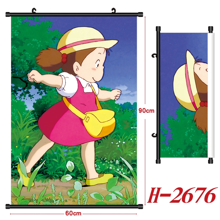 TOTORO Anime Black Plastic Rod Canvas Painting Wall Scroll 60X90CM