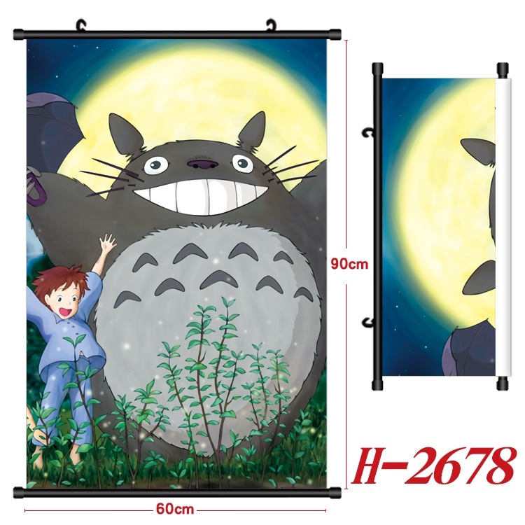 TOTORO Anime Black Plastic Rod Canvas Painting Wall Scroll 60X90CM