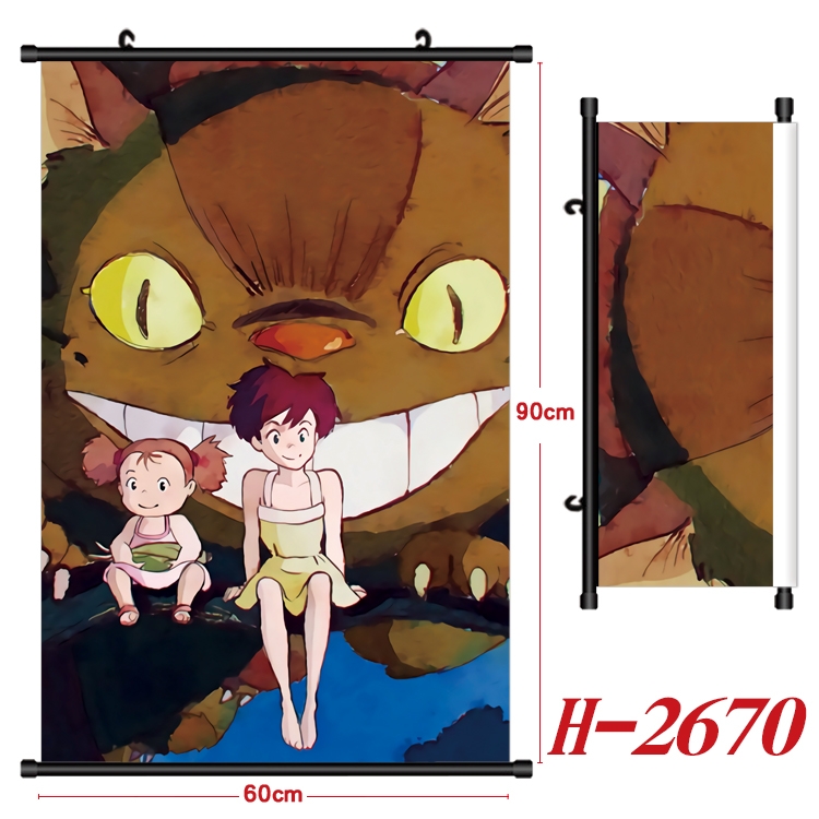 TOTORO Anime Black Plastic Rod Canvas Painting Wall Scroll 60X90CM