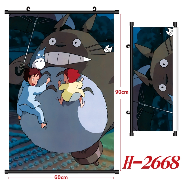 TOTORO Anime Black Plastic Rod Canvas Painting Wall Scroll 60X90CM