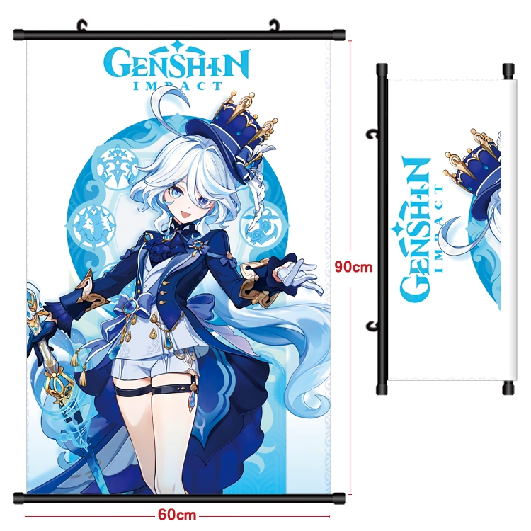 Genshin Impact Anime Black Plastic Rod Canvas Painting Wall Scroll 60X90CM