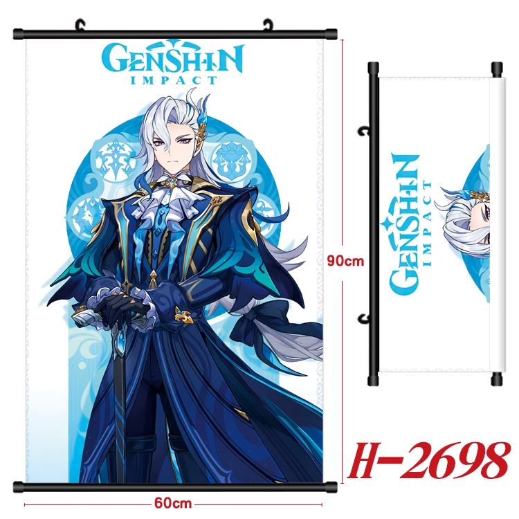 Genshin Impact Anime Black Plastic Rod Canvas Painting Wall Scroll 60X90CM