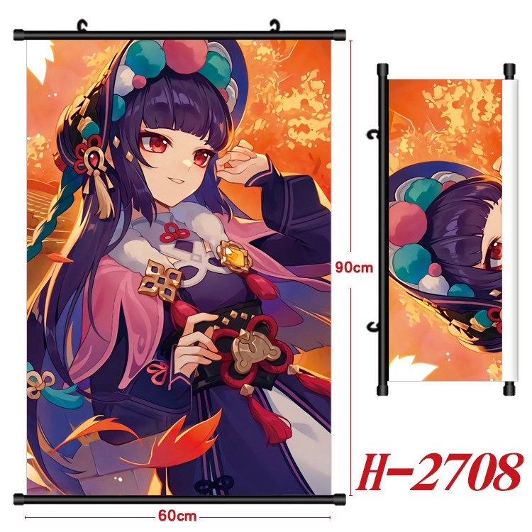 Genshin Impact Anime Black Plastic Rod Canvas Painting Wall Scroll 60X90CM