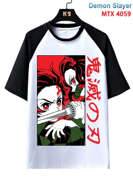 Demon Slayer Kimets Anime raglan sleeve cotton T-shirt from XS to 3XL