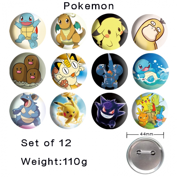 Pokemon Anime tinplate bright film badge 44mm a set of 12