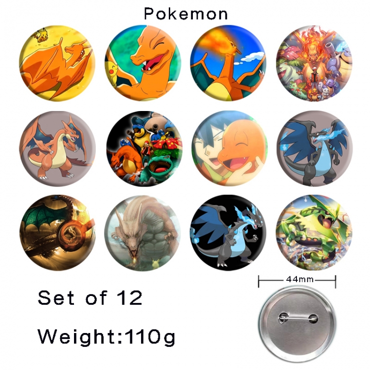 Pokemon Anime tinplate bright film badge 44mm a set of 12