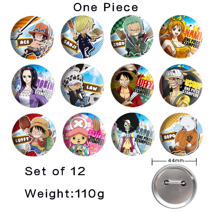 One Piece Anime tinplate bright film badge 44mm a set of 12