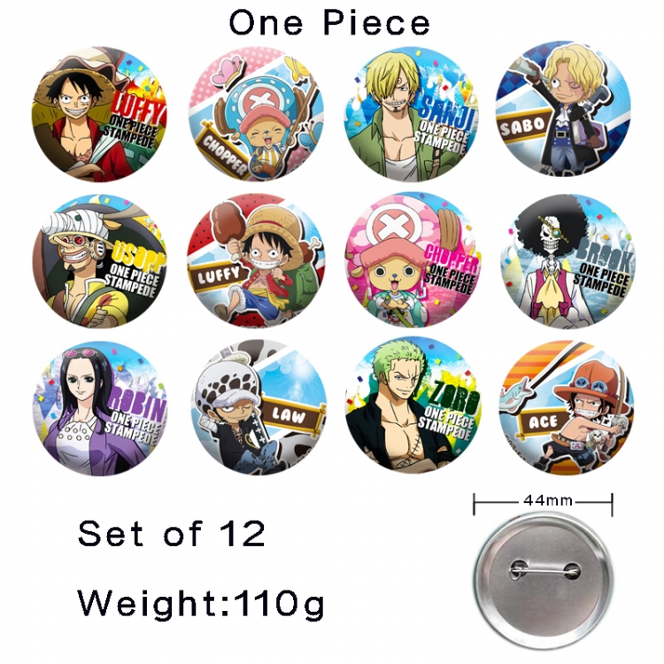 One Piece Anime tinplate bright film badge 44mm a set of 12