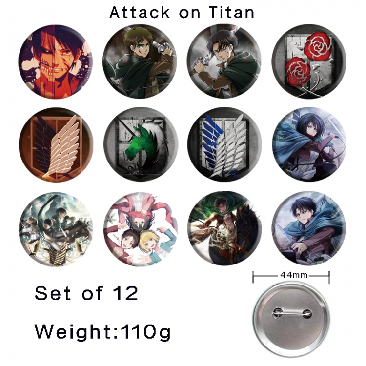 Shingeki no Kyojin Anime tinplate bright film badge 44mm a set of 12