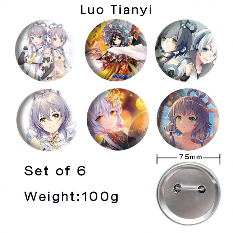Luo Tianyi Anime Tinplate Bright Film Emblem Badge 75mm a set of 6