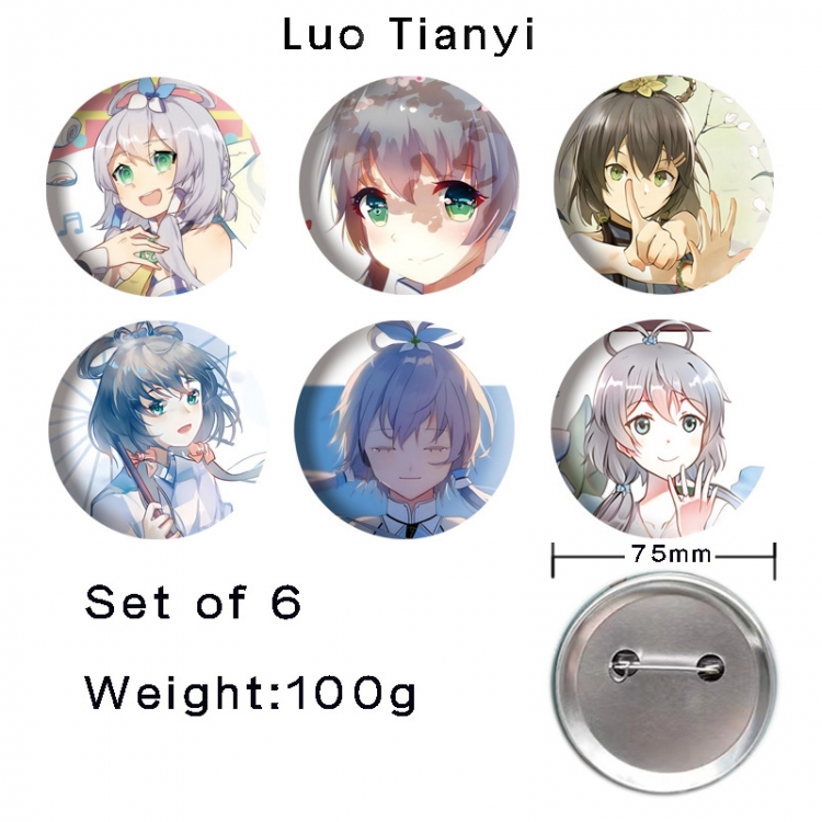 Luo Tianyi Anime Tinplate Bright Film Emblem Badge 75mm a set of 6