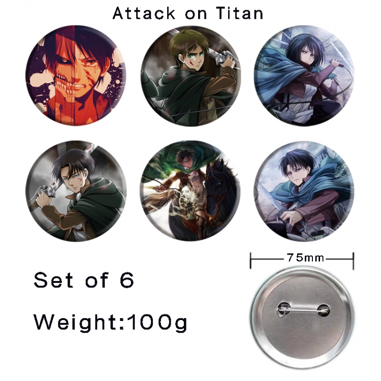 Shingeki no Kyojin Anime Tinplate Bright Film Emblem Badge 75mm a set of 6