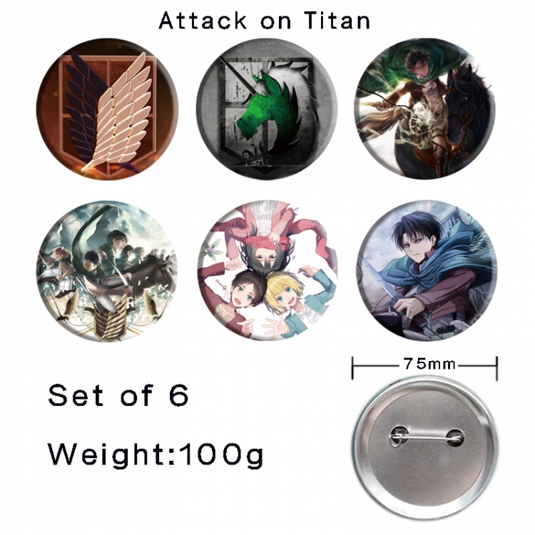 Shingeki no Kyojin Anime Tinplate Bright Film Emblem Badge 75mm a set of 6