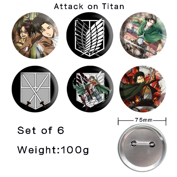 Shingeki no Kyojin Anime Tinplate Bright Film Emblem Badge 75mm a set of 6