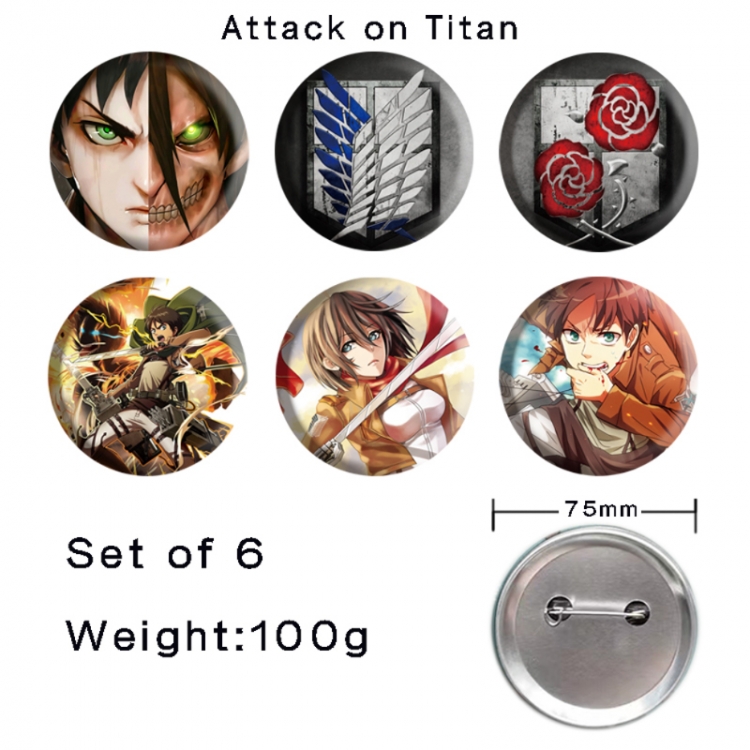 Shingeki no Kyojin Anime Tinplate Bright Film Emblem Badge 75mm a set of 6