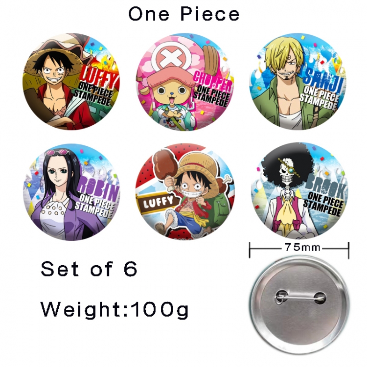 One Piece Anime Tinplate Bright Film Emblem Badge 75mm a set of 6