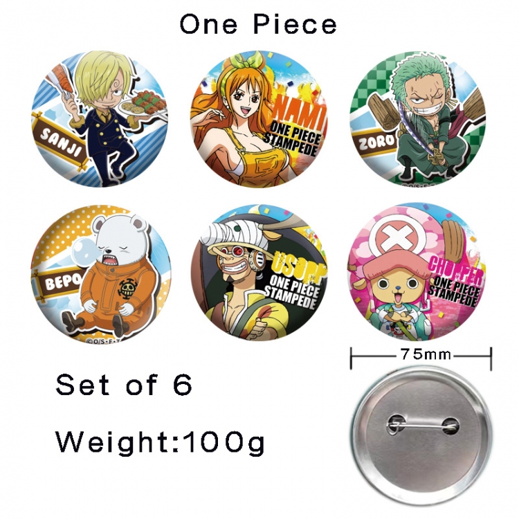 One Piece Anime Tinplate Bright Film Emblem Badge 75mm a set of 6