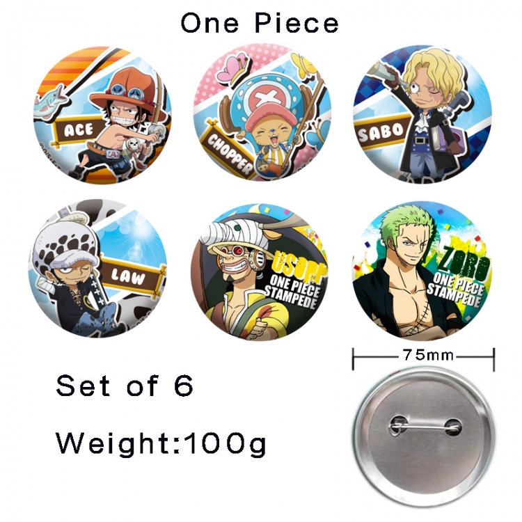 One Piece Anime Tinplate Bright Film Emblem Badge 75mm a set of 6