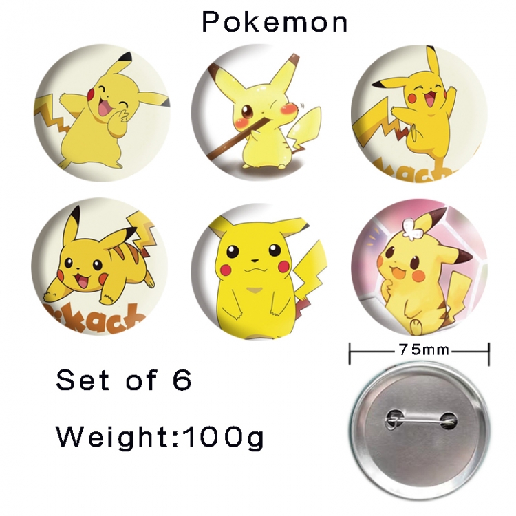 Pokemon Anime Tinplate Bright Film Emblem Badge 75mm a set of 6