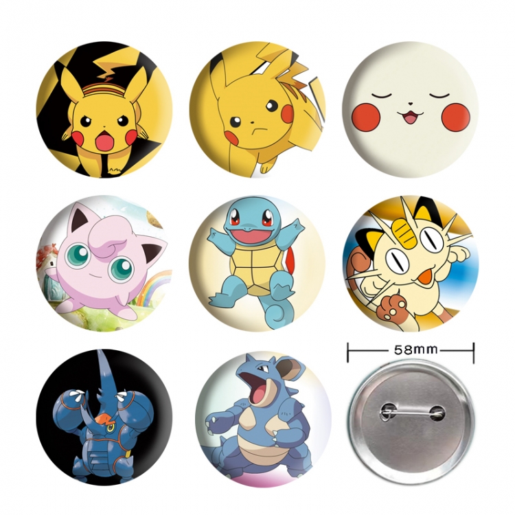 Pokemon Anime tinplate brooch badge 58mm a set of 9