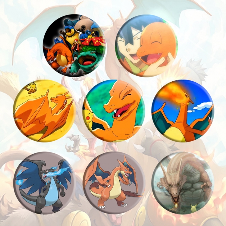 Pokemon Anime tinplate brooch badge 58mm a set of 9