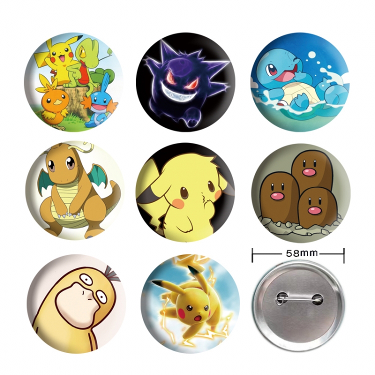 Pokemon Anime tinplate brooch badge 58mm a set of 9