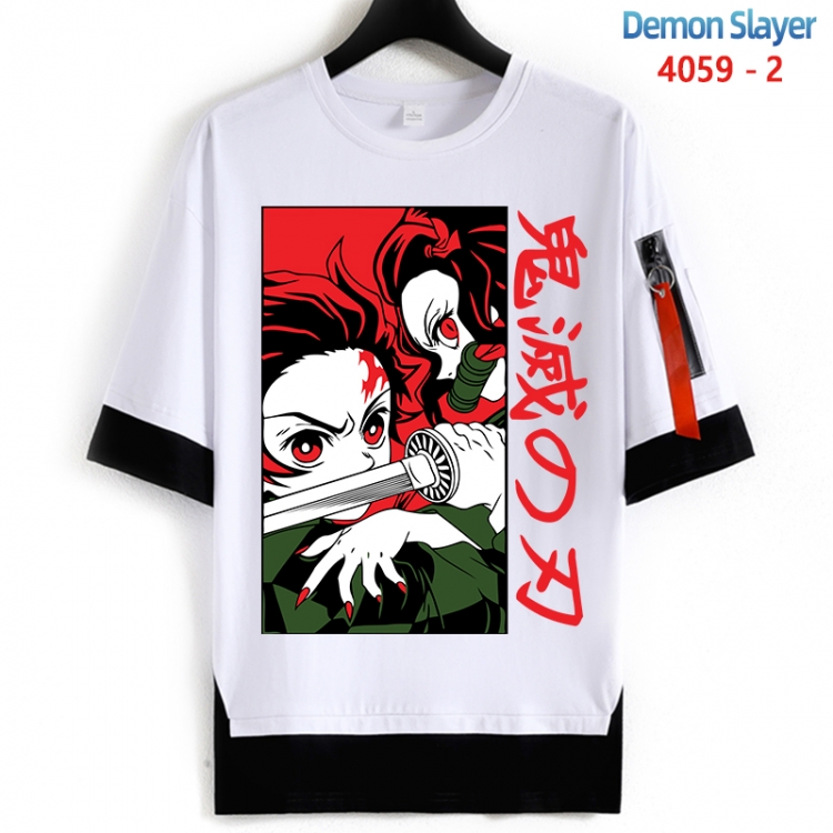Demon Slayer Kimets Cotton Crew Neck Fake Two-Piece Short Sleeve T-Shirt from S to 4XL HM-4059-2