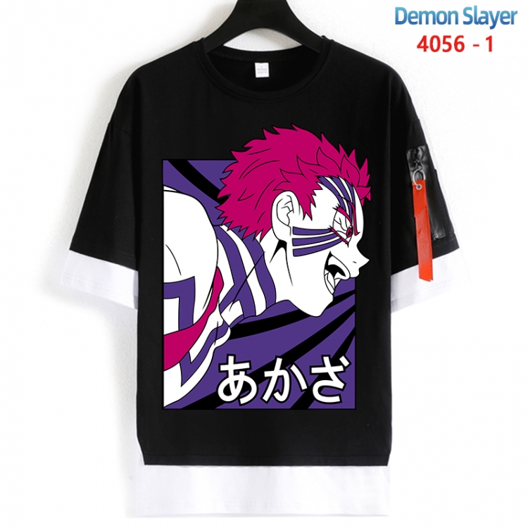 Demon Slayer Kimets Cotton Crew Neck Fake Two-Piece Short Sleeve T-Shirt from S to 4XL HM-4056-1