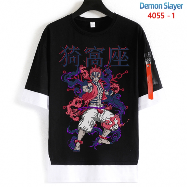 Demon Slayer Kimets Cotton Crew Neck Fake Two-Piece Short Sleeve T-Shirt from S to 4XL HM-4055-1