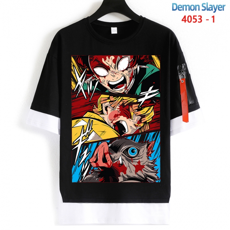 Demon Slayer Kimets Cotton Crew Neck Fake Two-Piece Short Sleeve T-Shirt from S to 4XL HM-4053-1