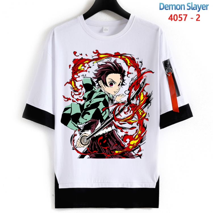 Demon Slayer Kimets Cotton Crew Neck Fake Two-Piece Short Sleeve T-Shirt from S to 4XL  HM-4057-2