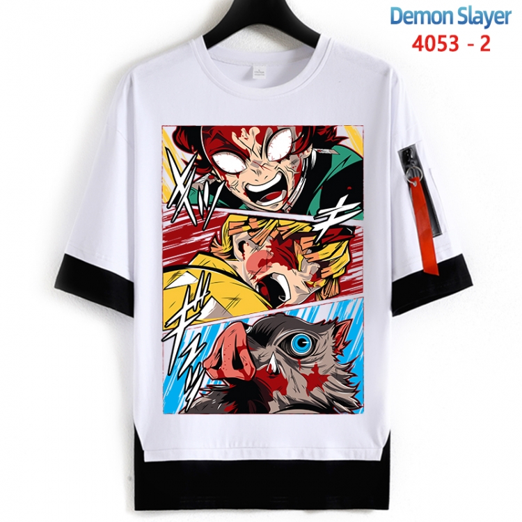 Demon Slayer Kimets Cotton Crew Neck Fake Two-Piece Short Sleeve T-Shirt from S to 4XL HM-4053-2