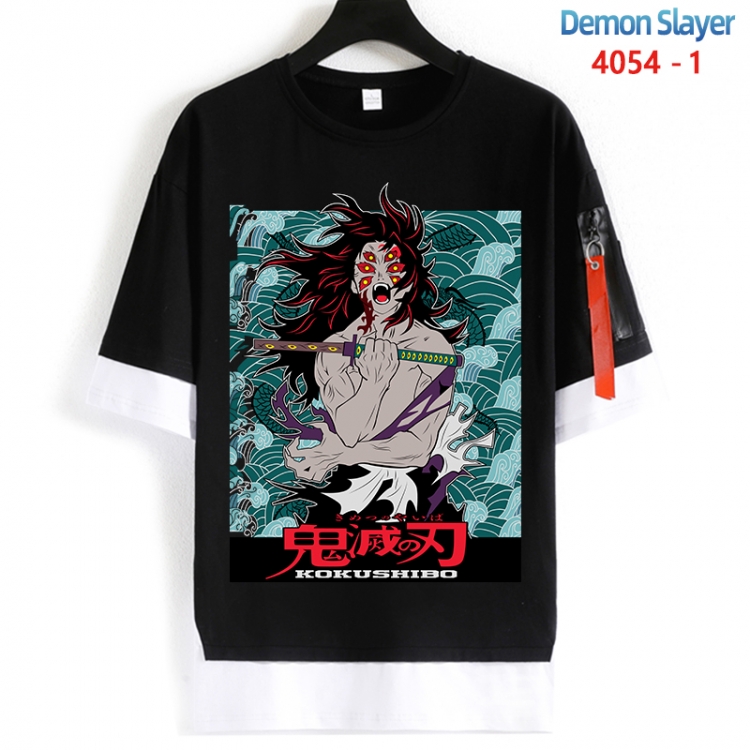 Demon Slayer Kimets Cotton Crew Neck Fake Two-Piece Short Sleeve T-Shirt from S to 4XL HM-4054-1