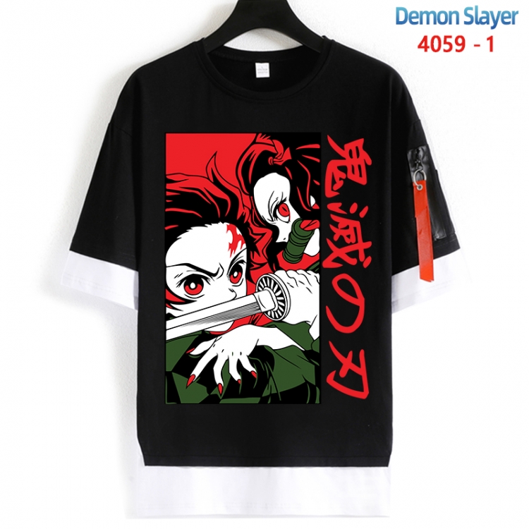 Demon Slayer Kimets Cotton Crew Neck Fake Two-Piece Short Sleeve T-Shirt from S to 4XL HM-4059-1