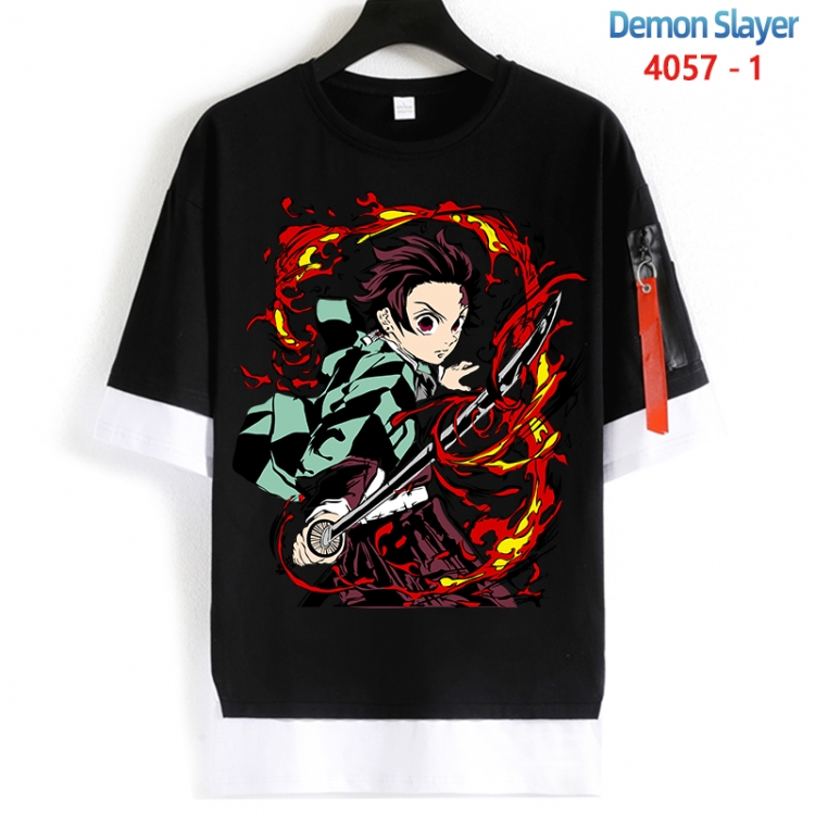 Demon Slayer Kimets Cotton Crew Neck Fake Two-Piece Short Sleeve T-Shirt from S to 4XL  HM-4057-1