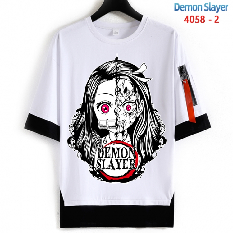 Demon Slayer Kimets Cotton Crew Neck Fake Two-Piece Short Sleeve T-Shirt from S to 4XL  HM-4058-2