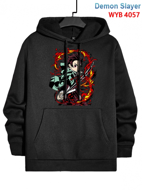 Demon Slayer Kimets Anime black pure cotton hooded patch pocket sweater from XS to 4XL