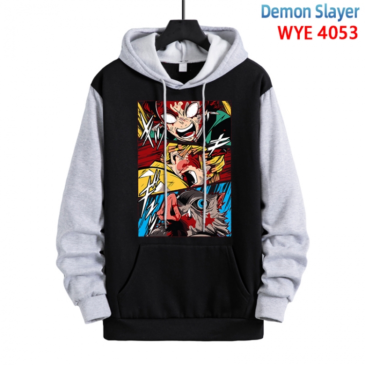 Demon Slayer Kimets Anime black and gray pure cotton hooded patch pocket sweaterfrom XS to 4XL
