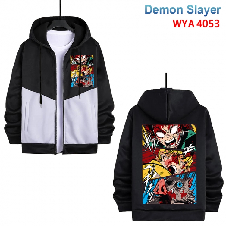 Demon Slayer Kimets Anime black and white contrasting pure cotton zipper patch pocket sweater from S to 3XL WYA-4053
