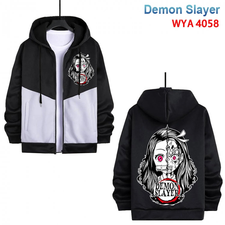 Demon Slayer Kimets Anime black and white contrasting pure cotton zipper patch pocket sweater from S to 3XL WYA-4058